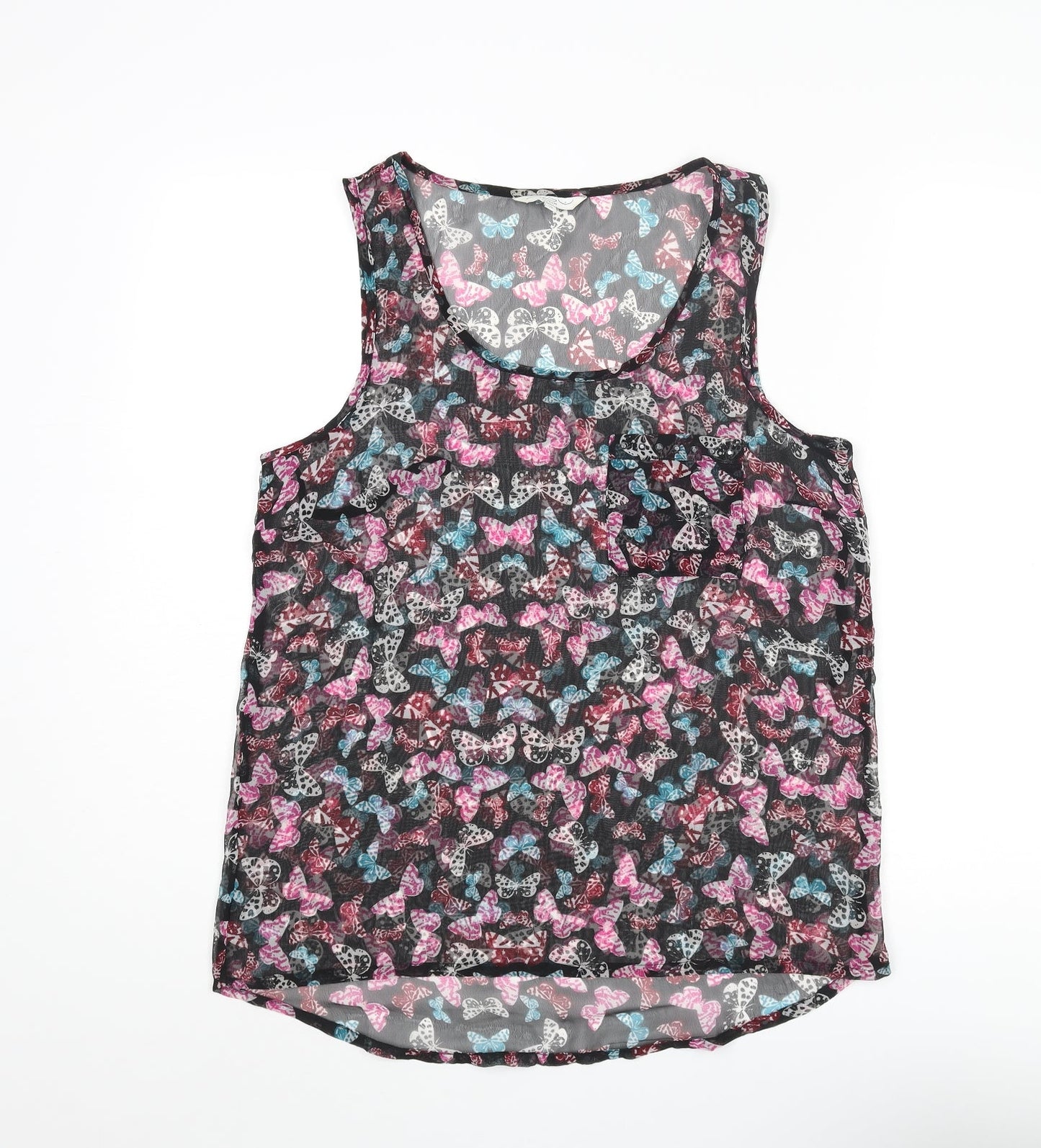 New Look Womens Multicoloured Geometric Polyester Basic Blouse Size 10 Scoop Neck - Butterfly Print Semi Sheer