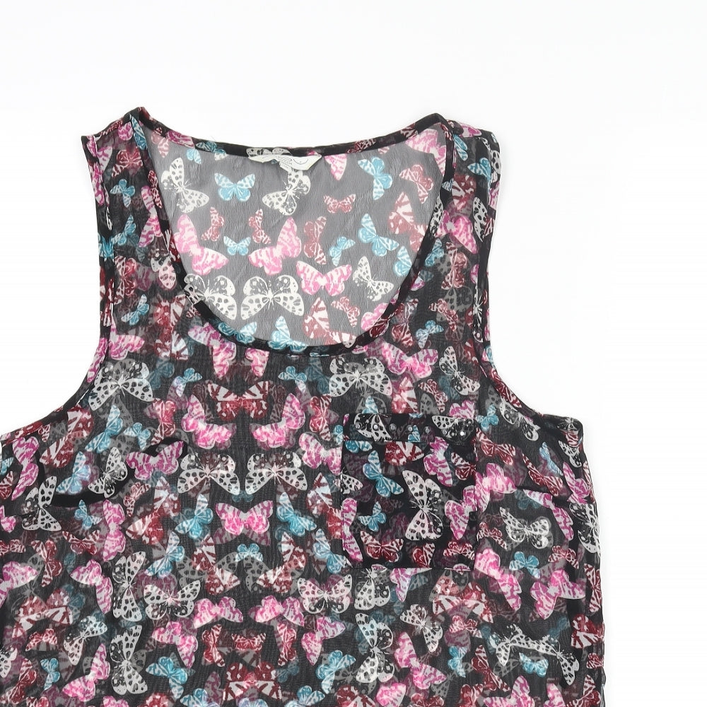New Look Womens Multicoloured Geometric Polyester Basic Blouse Size 10 Scoop Neck - Butterfly Print Semi Sheer