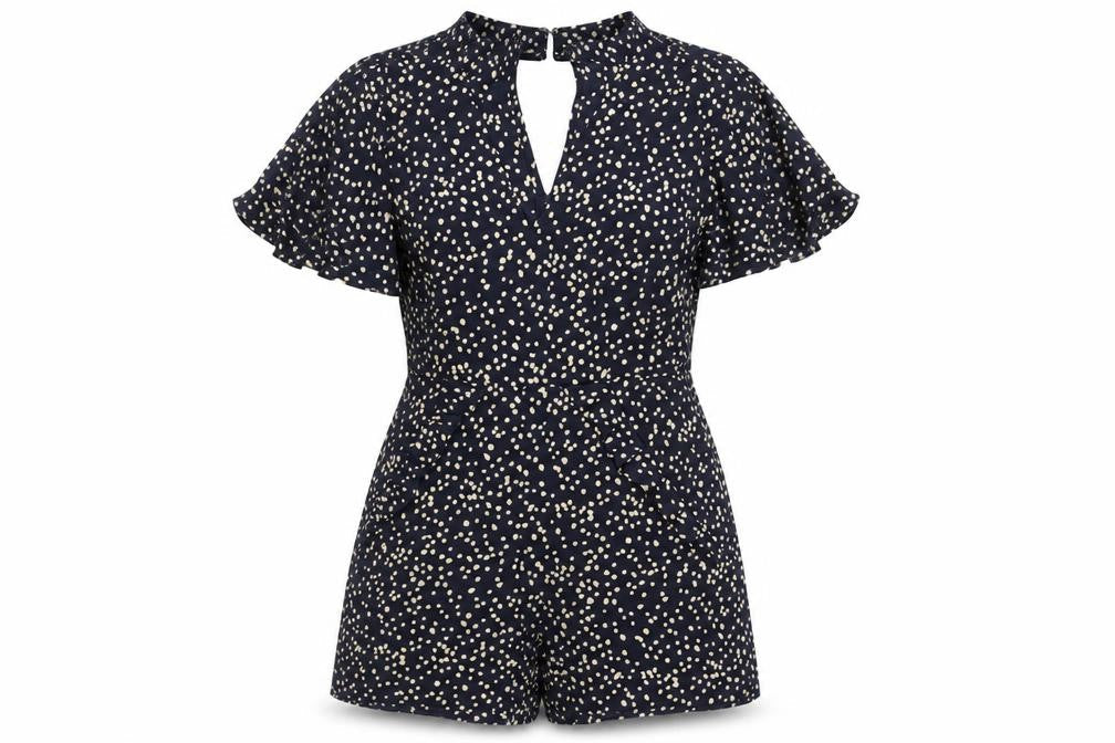 Mango Womens Black Polka Dot Polyester Playsuit One-Piece Size XS Button - Frill