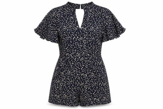 Mango Womens Black Polka Dot Polyester Playsuit One-Piece Size XS Button - Frill