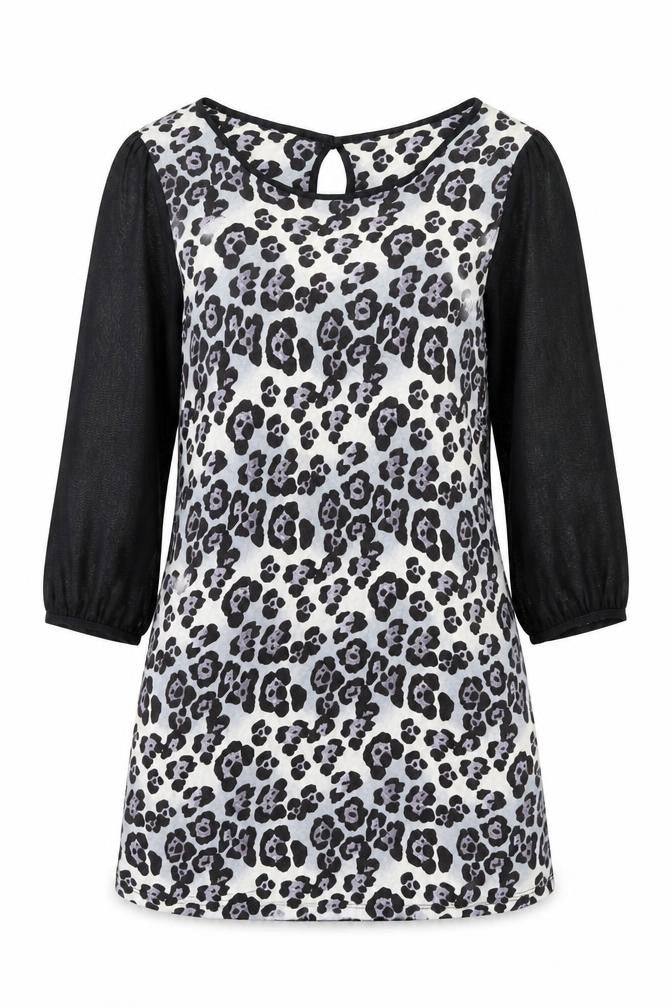 Next Womens Multicoloured Animal Print Viscose Tunic Blouse Size 8 Round Neck - Leopard Print