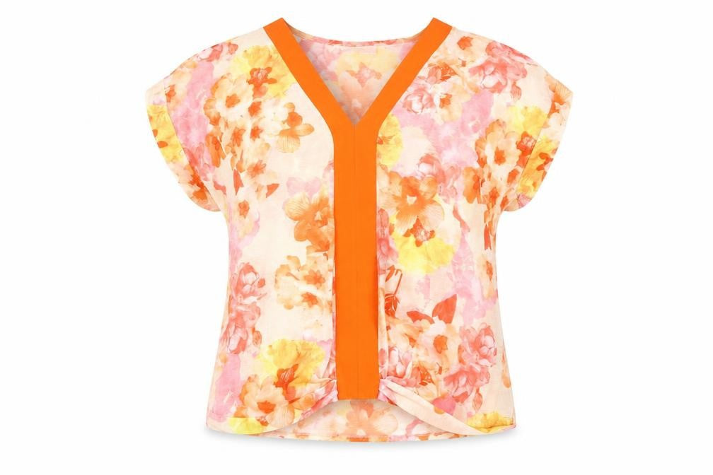 Wallis Womens Orange Floral Polyester Basic Blouse Size S V-Neck