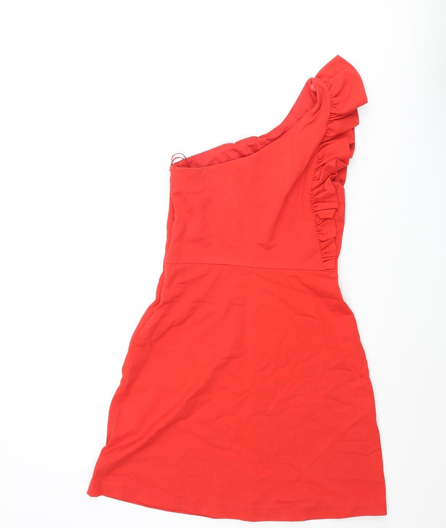 Zara Womens Red Cotton Mini Size XS One Shoulder Zip - Frill