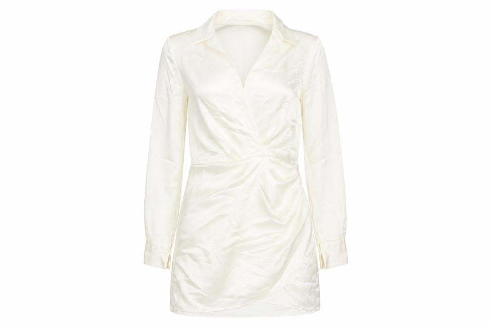 Zara Womens Ivory Polyester Wrap Dress Size M Collared Zip