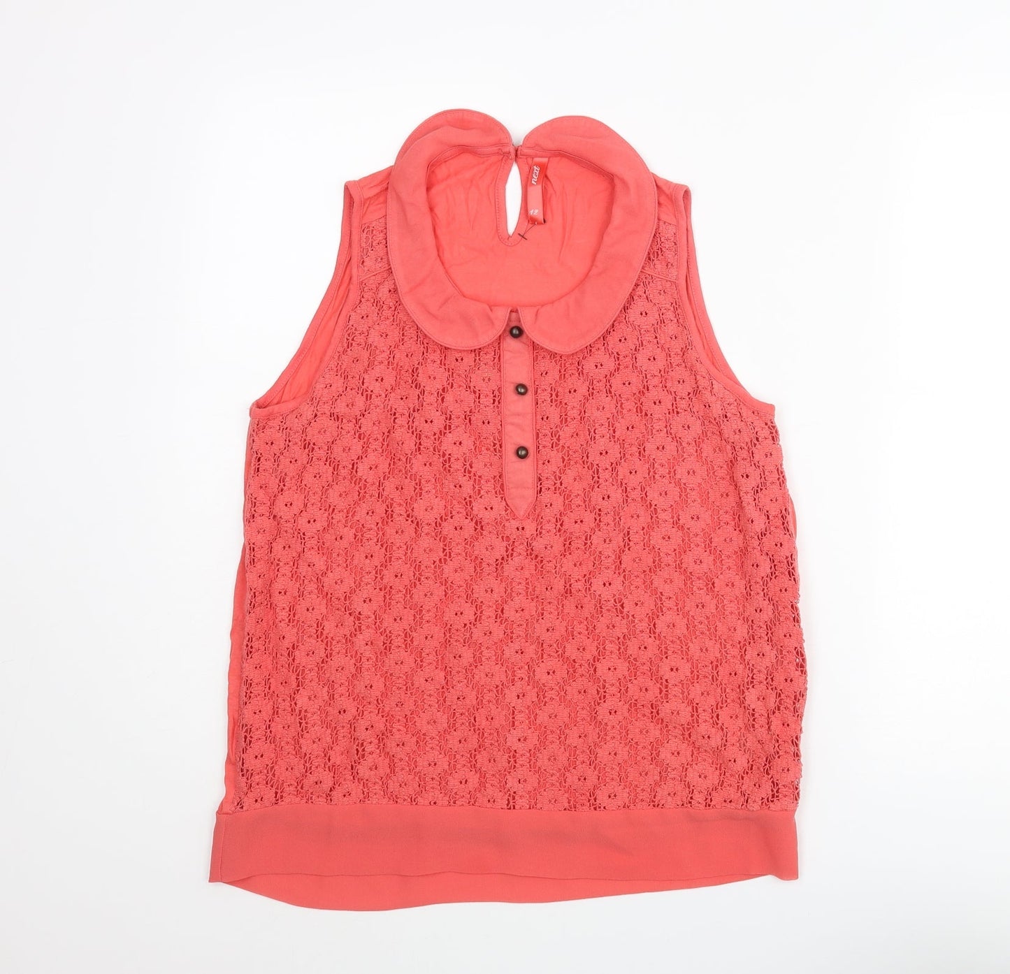 NEXT Womens Pink Cotton Camisole Blouse Size 12 Collared - Floral Lace Front