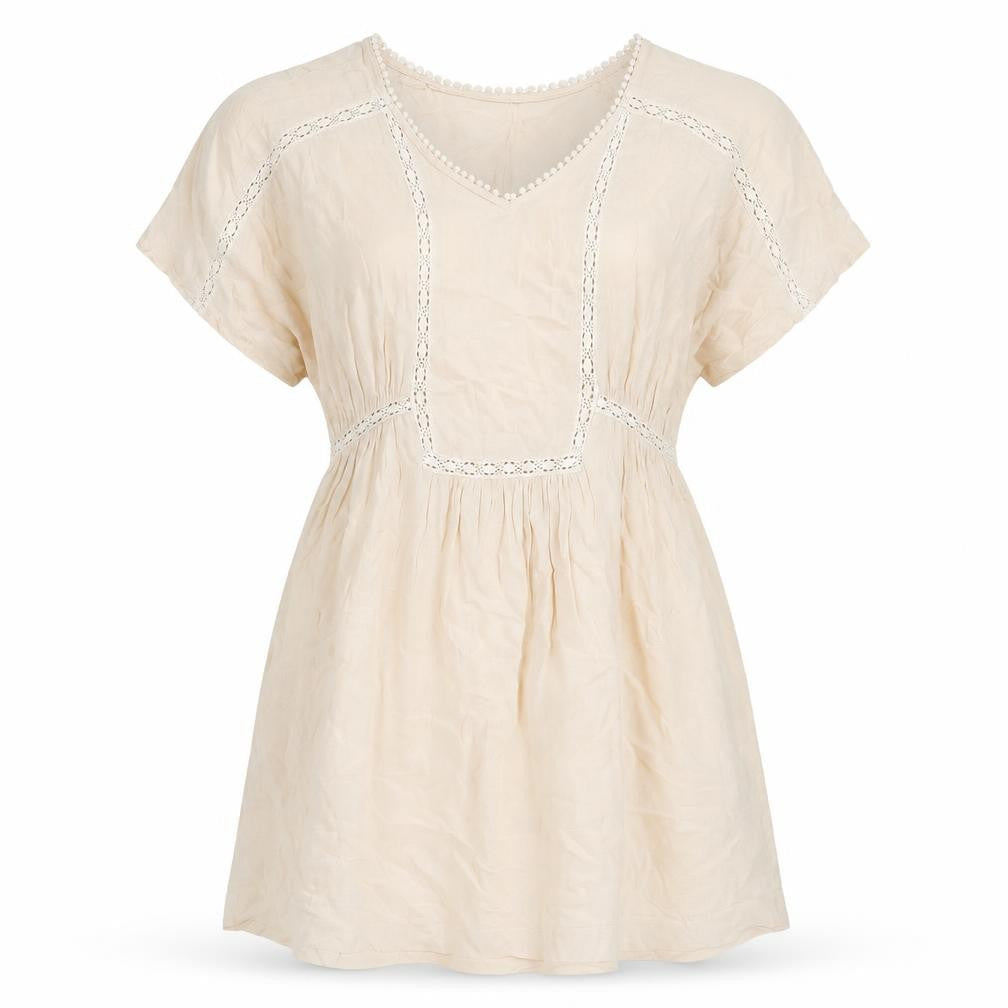 Zara Womens Beige Polyester A-Line Size S V-Neck Pullover - Lace Detail