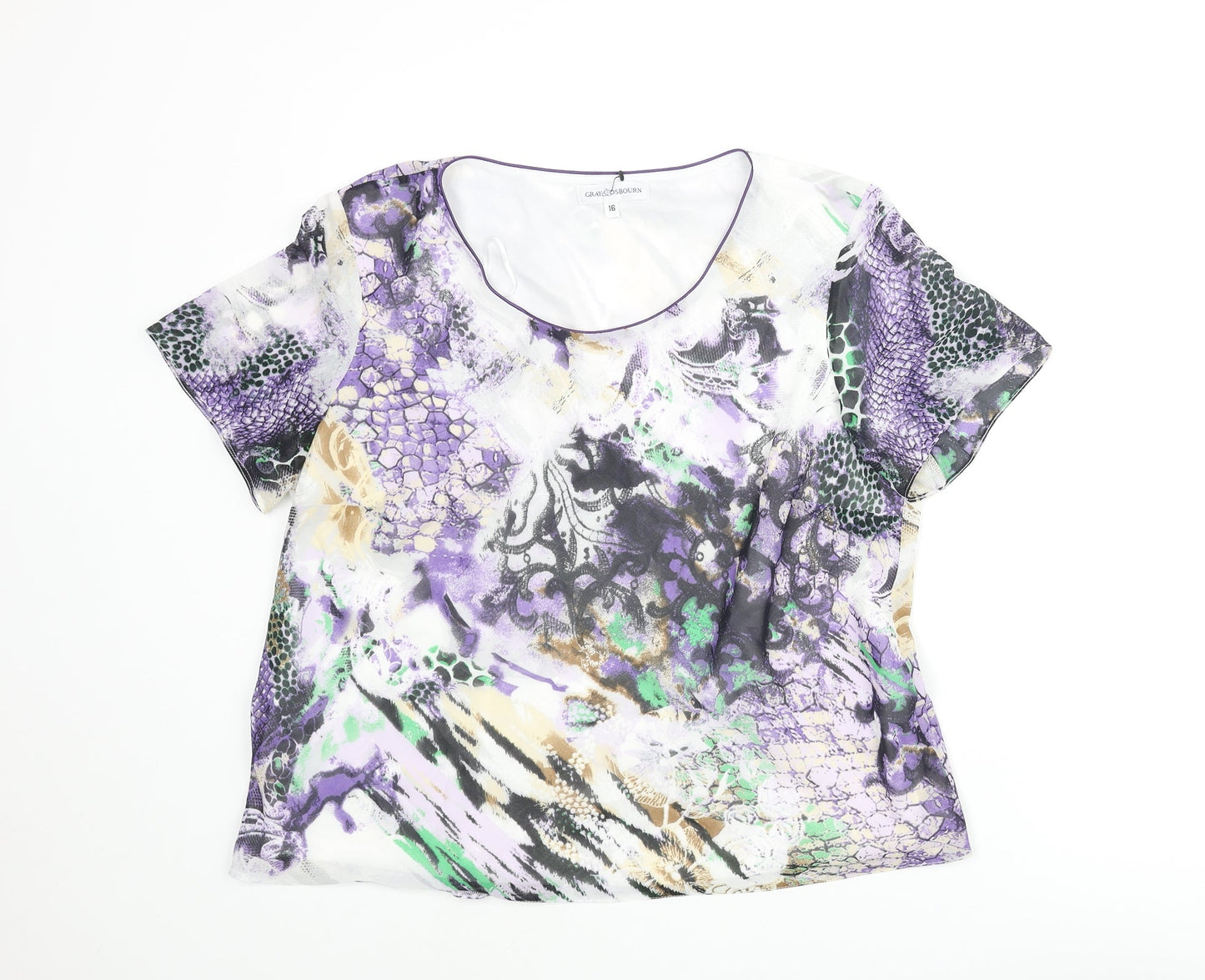Gray & Osbourn Womens Multicoloured Geometric Polyester Basic Blouse Size 16 Scoop Neck