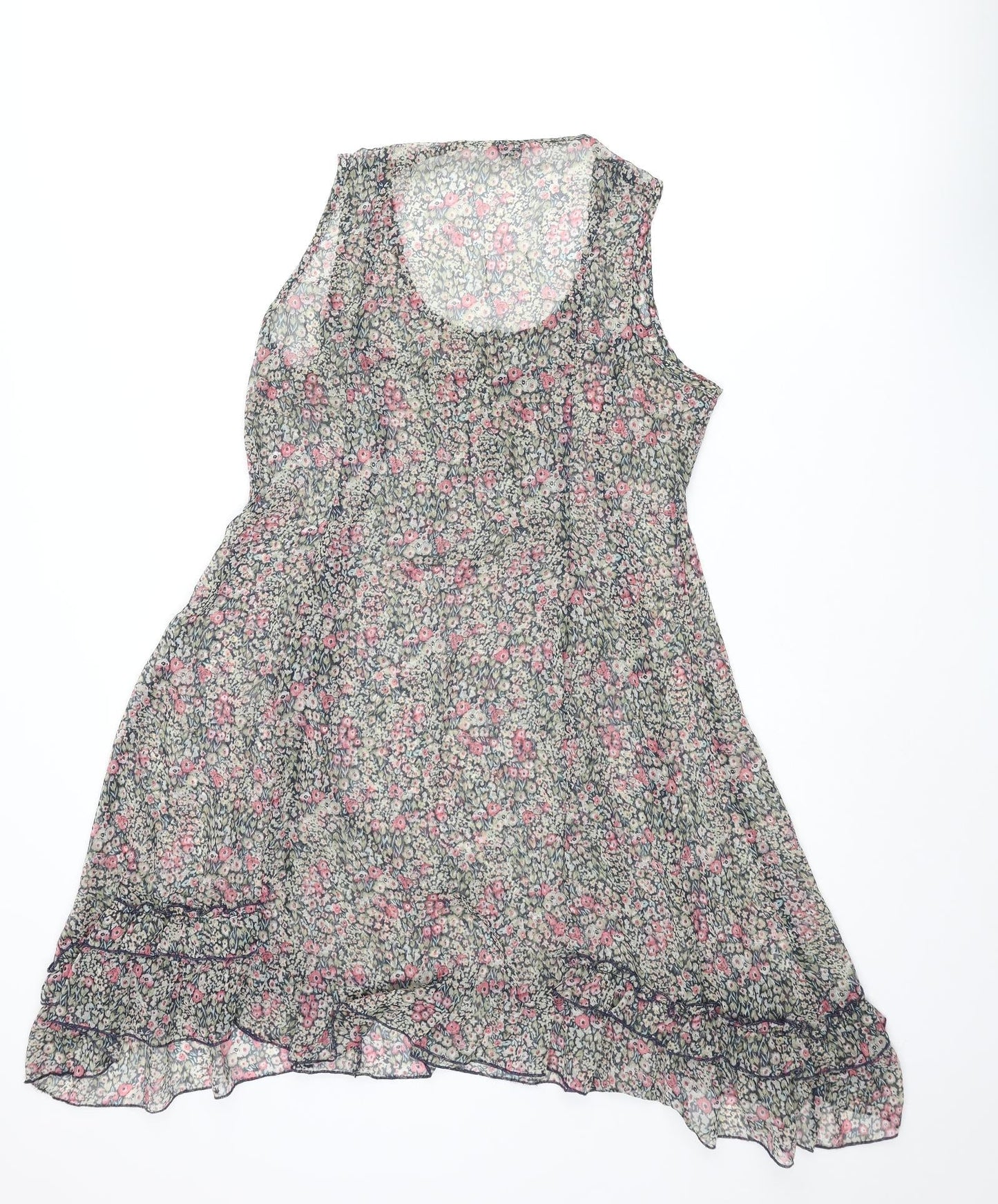 Indigo Womens Multicoloured Floral Polyester Shift Size 12 Scoop Neck Button - Frill