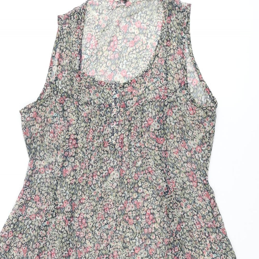 Indigo Womens Multicoloured Floral Polyester Shift Size 12 Scoop Neck Button - Frill