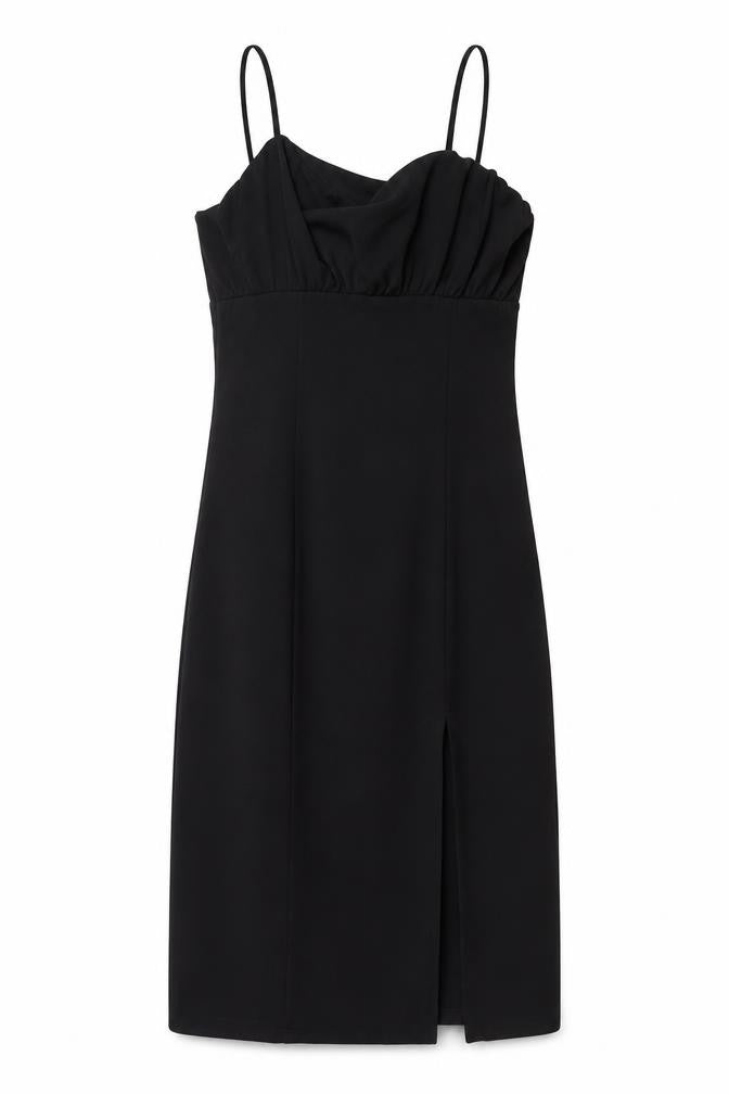 Divided by H&M Womens Black Polyester Slip Dress Size L Square Neck Pullover - Roched Side Slit