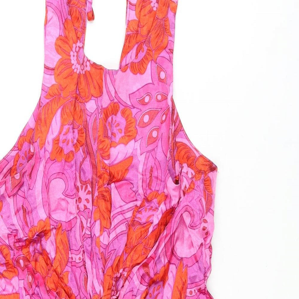 Topshop Womens Multicoloured Geometric Viscose Mini Size 6 Scoop Neck Tie - Drawstring Ring Floral Print