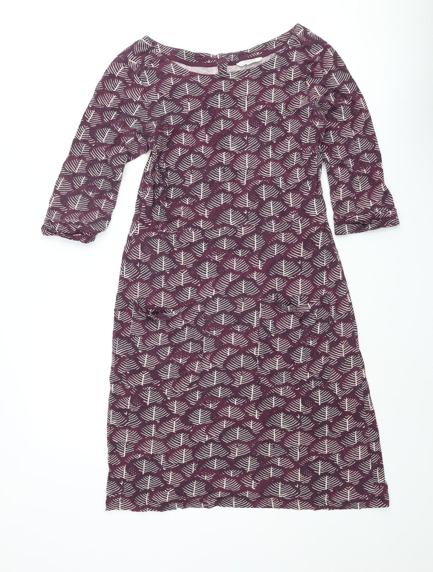 Whtie Stuff Womens Pink Geometric Cotton Shift Size 12 Round Neck Button