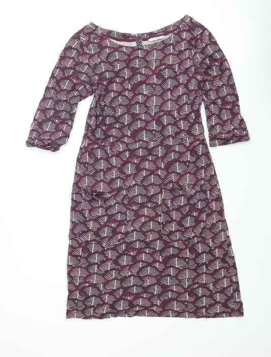 Whtie Stuff Womens Pink Geometric Cotton Shift Size 12 Round Neck Button