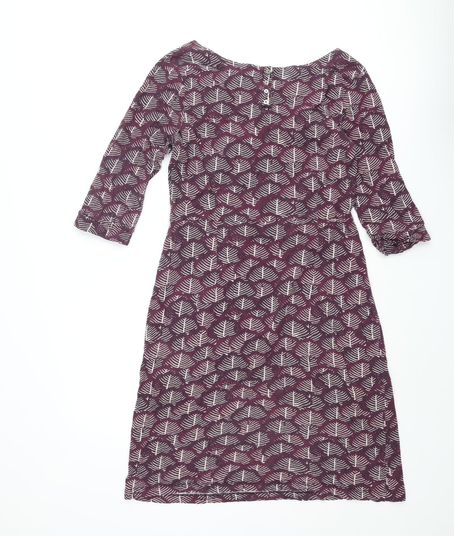 Whtie Stuff Womens Pink Geometric Cotton Shift Size 12 Round Neck Button