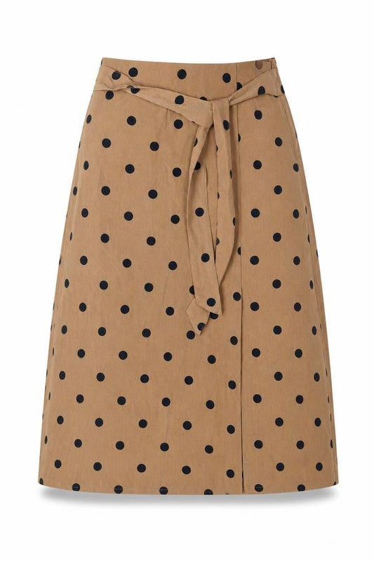 ICHI Womens Brown Polka Dot Polyester A-Line Skirt Size 8 Zip - Belted