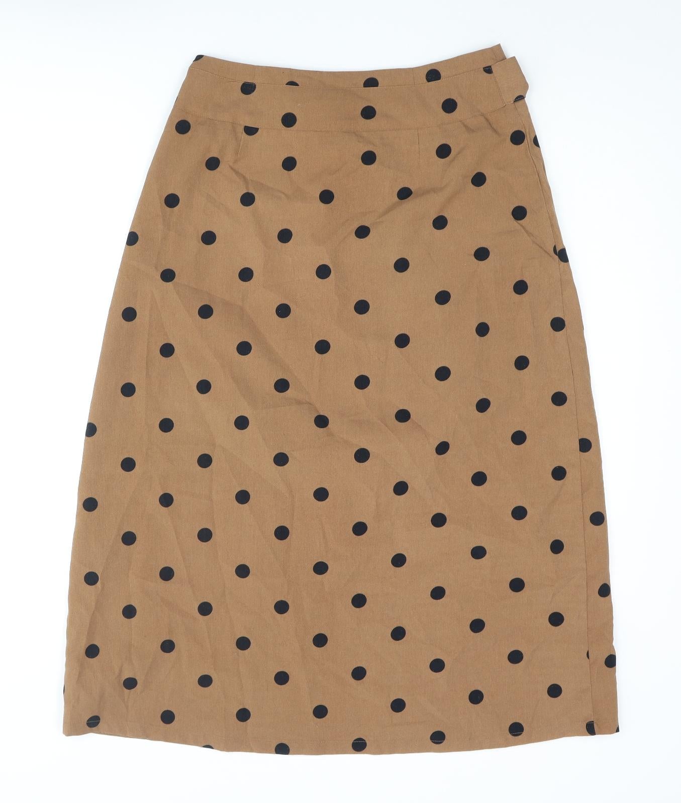 ICHI Womens Brown Polka Dot Polyester A-Line Skirt Size 8 Zip - Belted