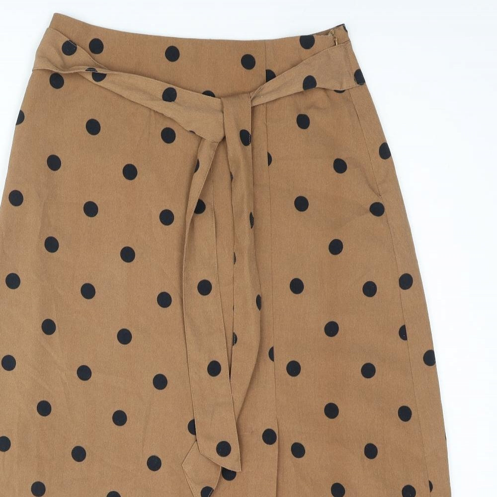 ICHI Womens Brown Polka Dot Polyester A-Line Skirt Size 8 Zip - Belted