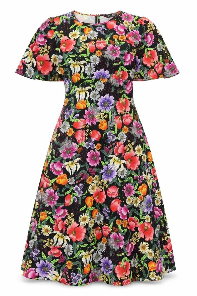 Dorothy Perkins Womens Multicoloured Floral Polyester A-Line Size 8 Round Neck Zip