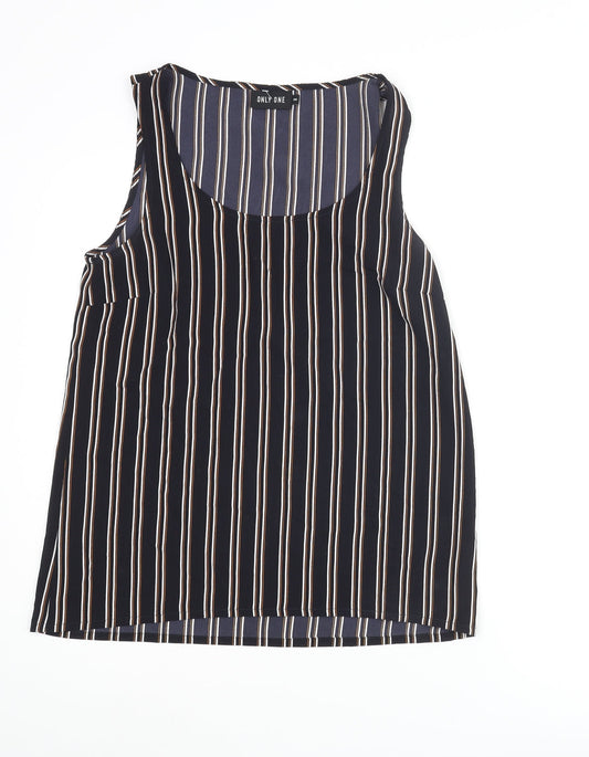 Only One Womens Black Striped Polyester Camisole Blouse Size 10 Scoop Neck