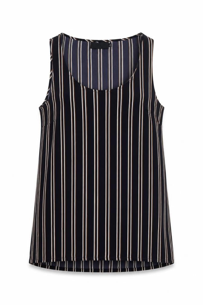 Only One Womens Black Striped Polyester Camisole Blouse Size 10 Scoop Neck