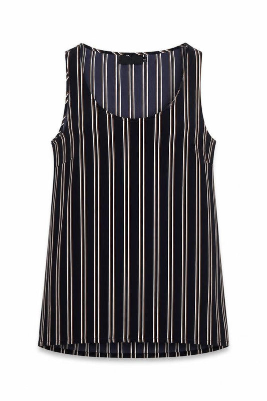 Only One Womens Black Striped Polyester Camisole Blouse Size 10 Scoop Neck