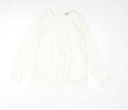 Next Womens Ivory Polyamide Basic Blouse Size 6 Round Neck - Pleated