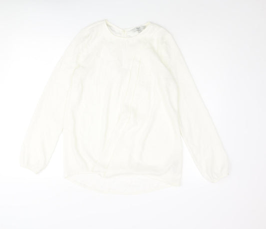 NEXT Womens Ivory Polyamide Basic Blouse Size 6 Round Neck - Pleated