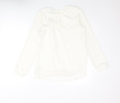 Next Womens Ivory Polyamide Basic Blouse Size 6 Round Neck - Pleated