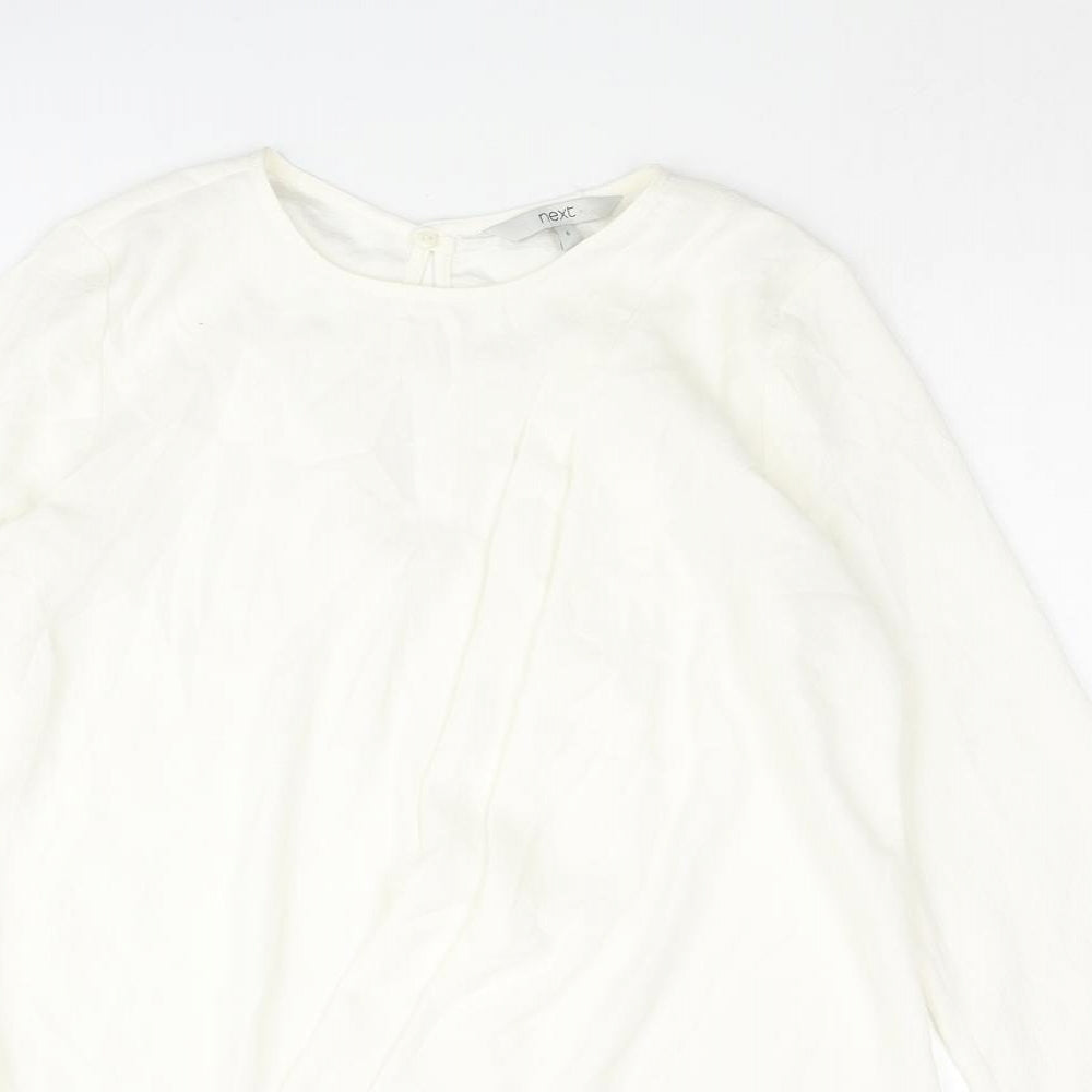 NEXT Womens Ivory Polyamide Basic Blouse Size 6 Round Neck - Pleated
