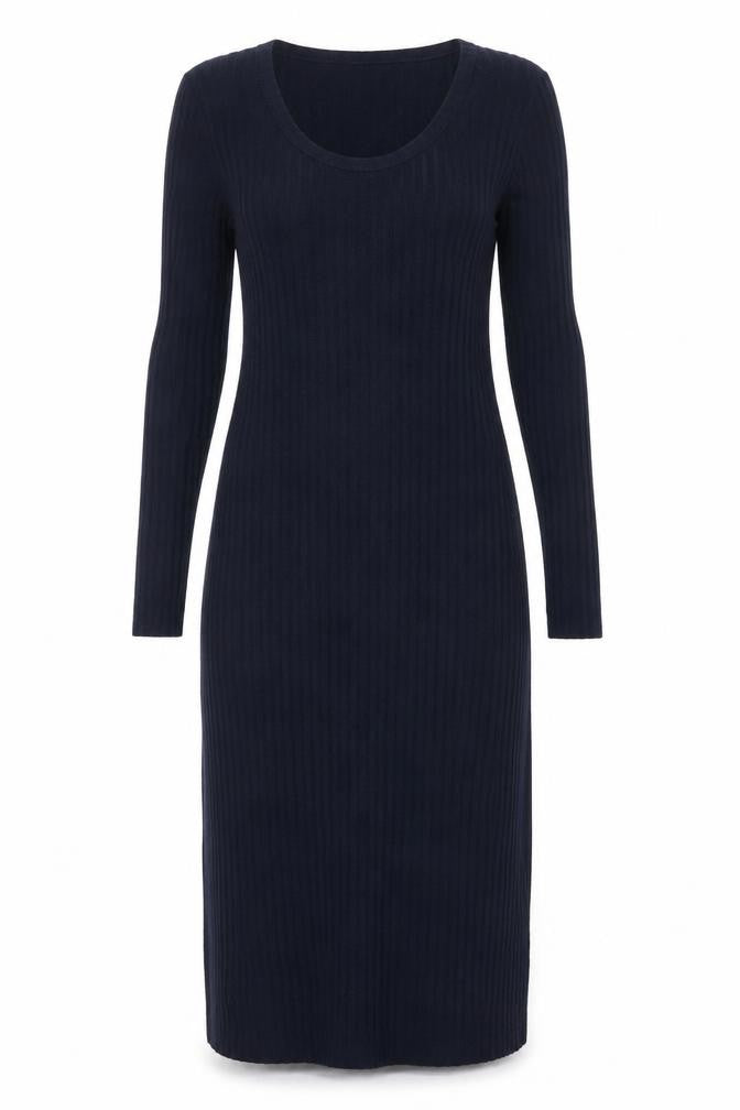 Marks & Spencer Womens Blue Polyester Pencil Dress Size 8 Round Neck Pullover