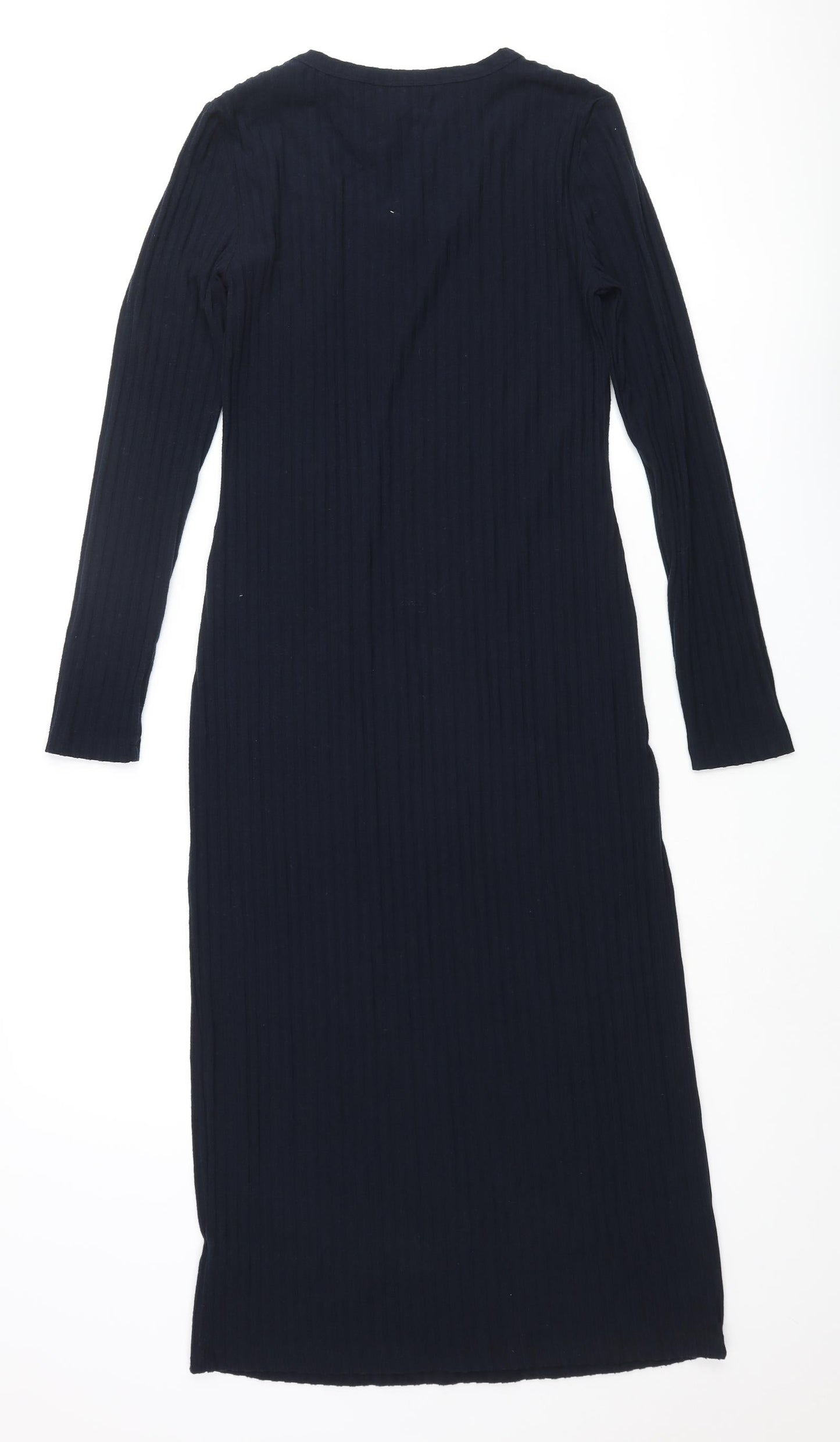 Marks and Spencer Womens Blue Polyester Pencil Dress Size 8 Round Neck Pullover