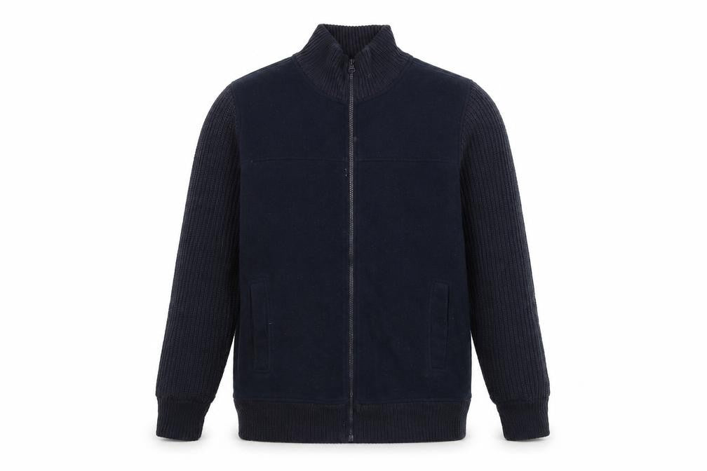 EWM Mens Blue Mock Neck Polyester Full Zip Jumper Size S Long Sleeve