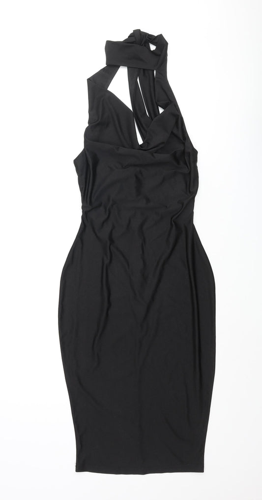 Missguided Womens Black Polyester Bodycon Size 6 Mock Neck Zip