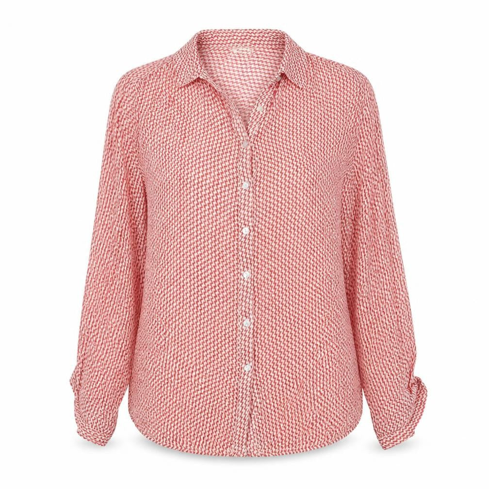 Linea Womens Red Geometric Viscose Basic Button-Up Size 12 Collared - Zig Zag Pattern