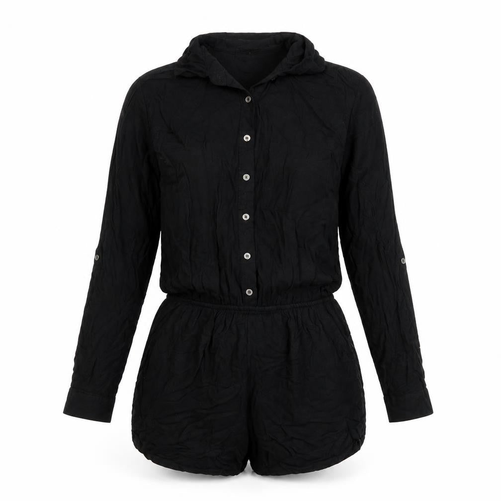 FOREVER 21 Womens Black Viscose Romper One-Piece Size S Button