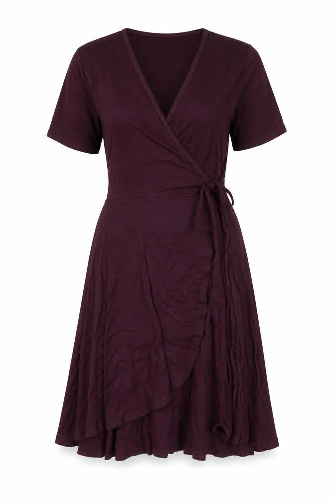 Boohoo Womens Red Viscose Wrap Dress Size 8 V-Neck Tie
