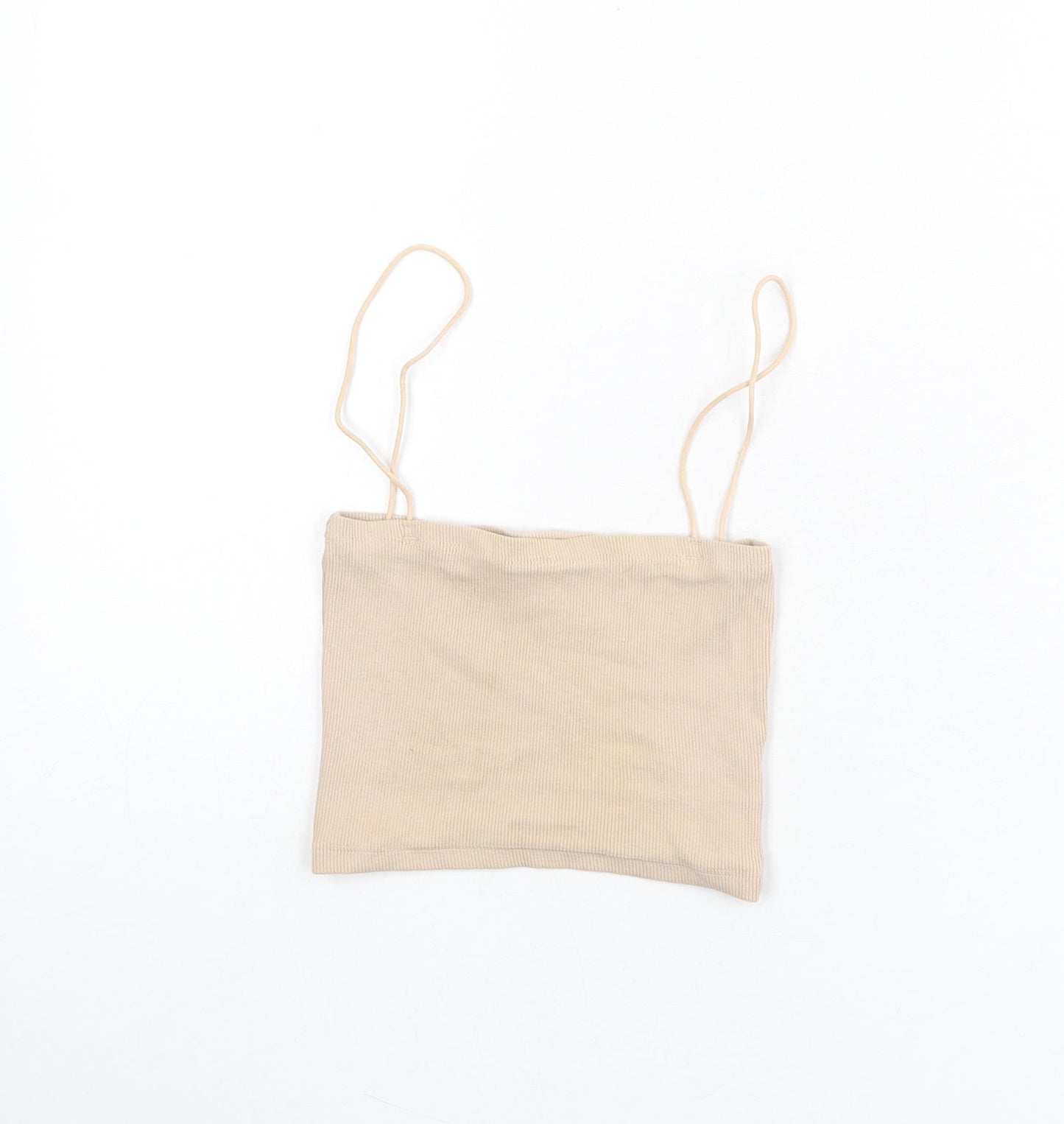 Zara Womens Beige Cotton Camisole Tank Size S Square Neck - Cropped, Ribbed
