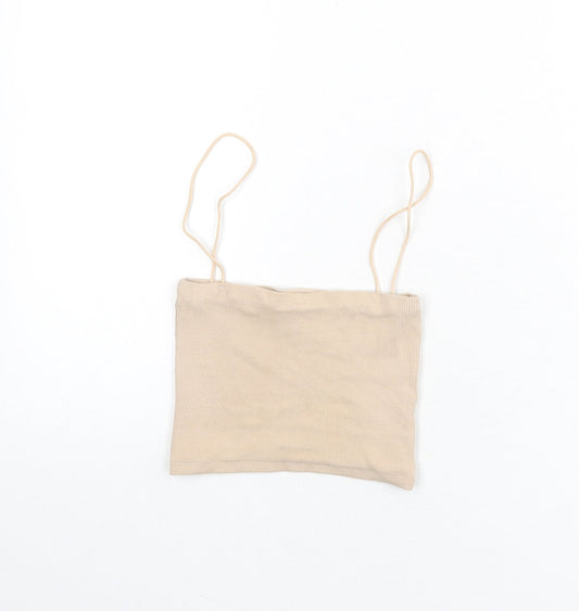 Zara Womens Beige Cotton Camisole Tank Size S Square Neck - Cropped, Ribbed