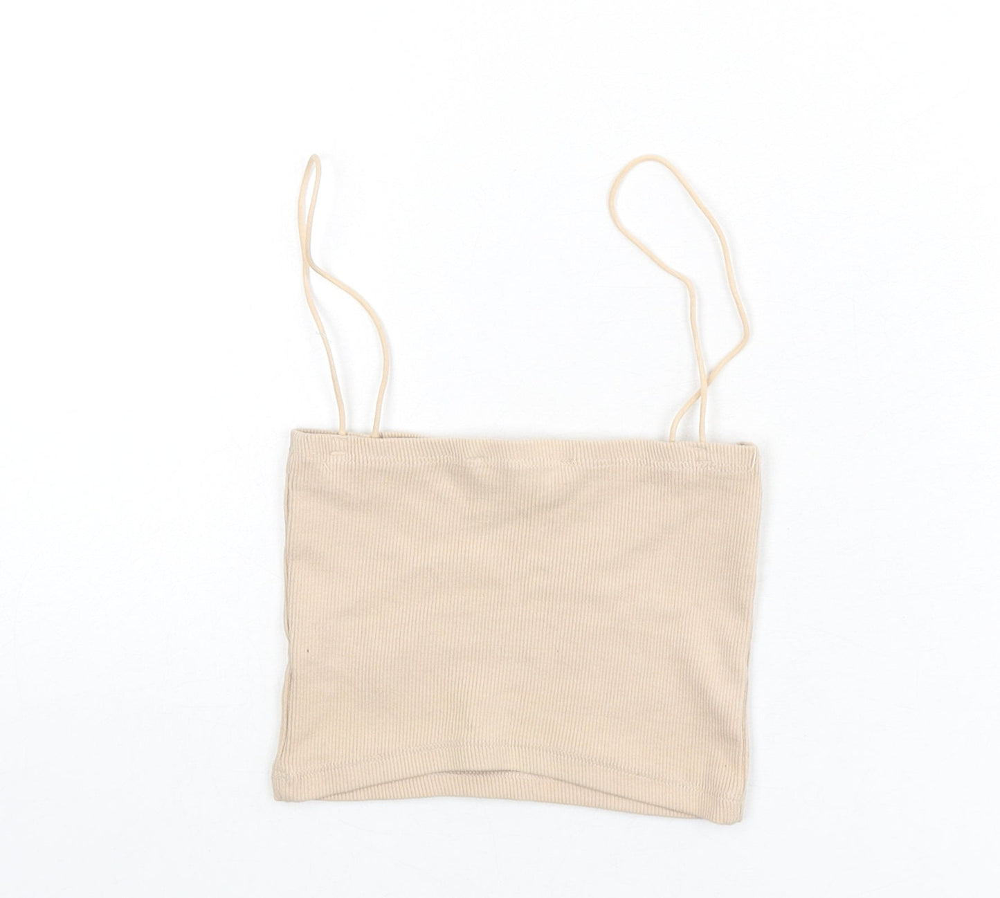 Zara Womens Beige Cotton Camisole Tank Size S Square Neck - Cropped, Ribbed