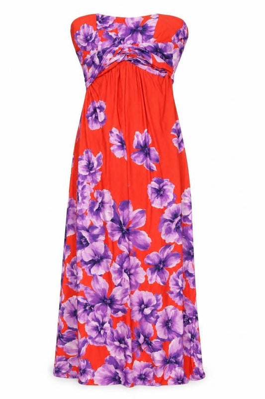 Debut Womens Red Floral Polyester Maxi Size 6 Off the Shoulder Zip - Tie Detail