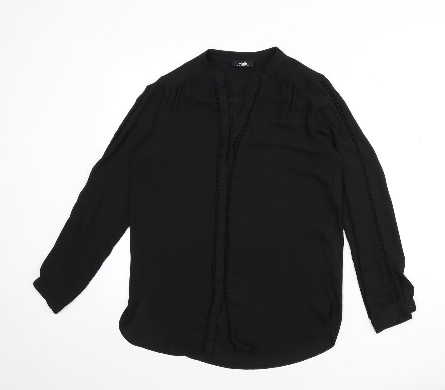 Wallis Womens Black Polyester Basic Button-Up Size 10 V-Neck - Lace Trim