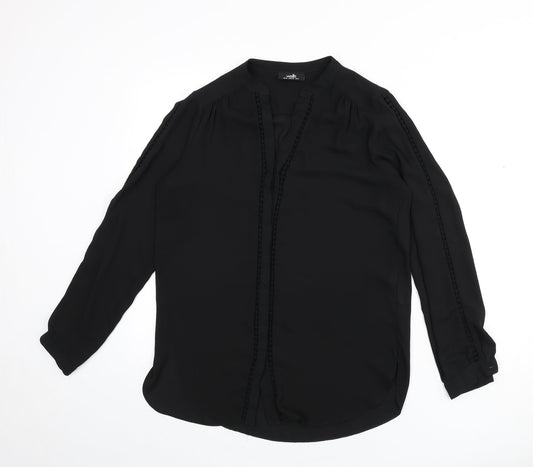 Wallis Womens Black Polyester Basic Button-Up Size 10 V-Neck - Lace Trim