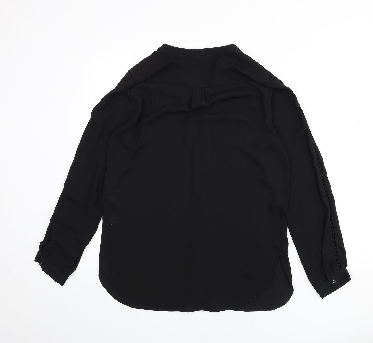 Wallis Womens Black Polyester Basic Button-Up Size 10 V-Neck - Lace Trim