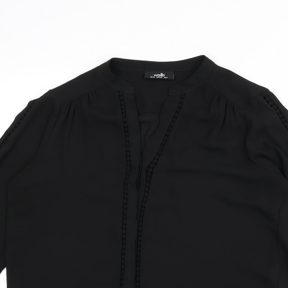 Wallis Womens Black Polyester Basic Button-Up Size 10 V-Neck - Lace Trim