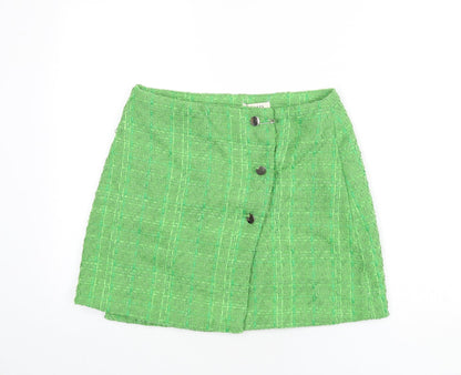 Oasis Womens Green Geometric Polyester A-Line Skirt Size 10 Button