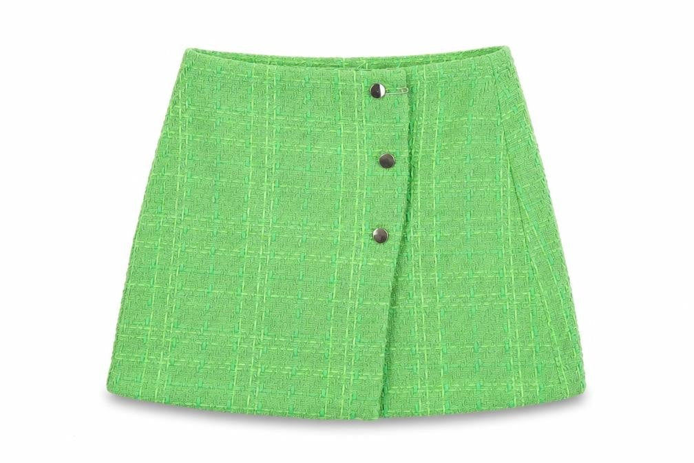 Oasis Womens Green Geometric Polyester A-Line Skirt Size 10 Button