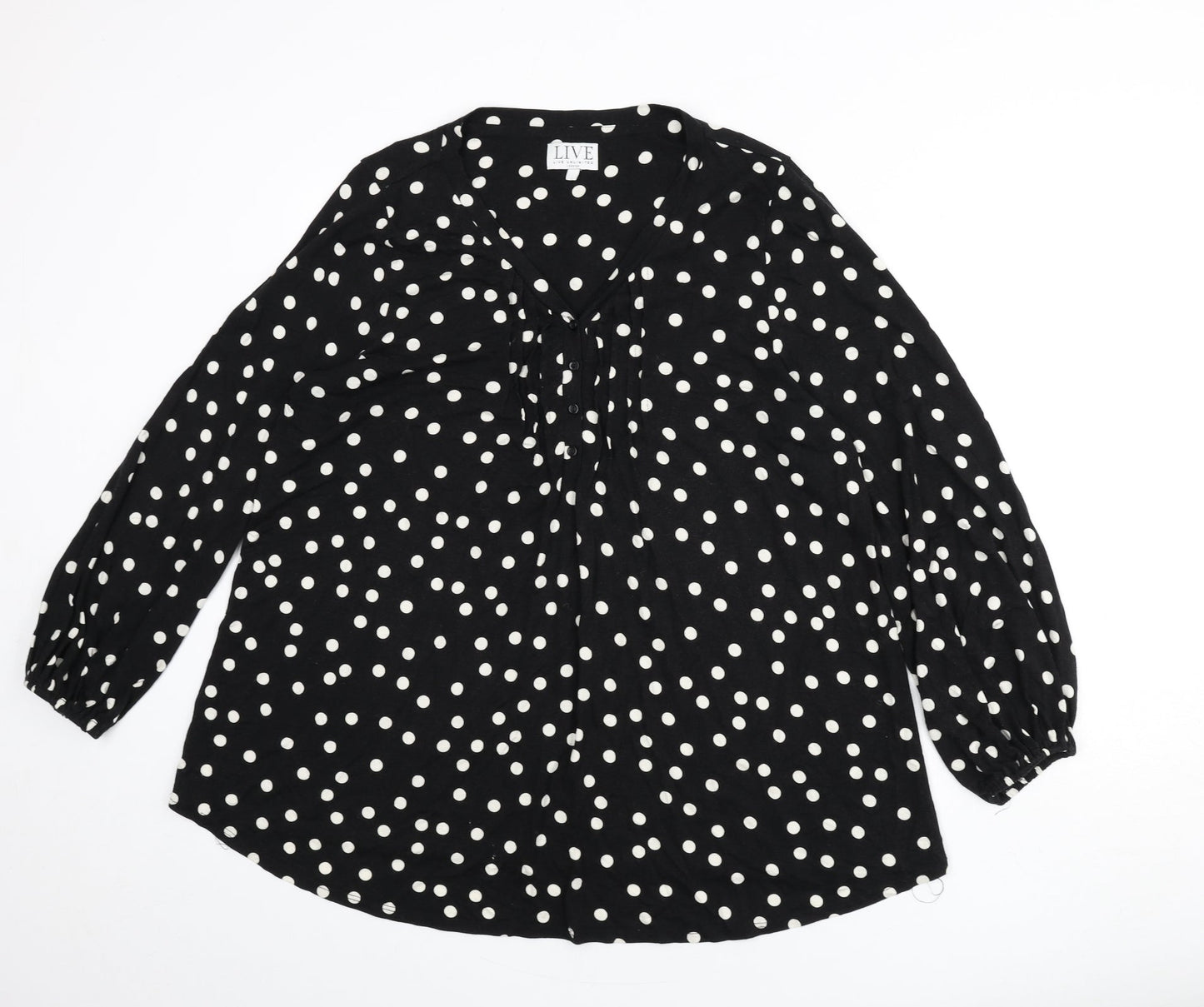 Live Unlimited London Womens Black Polka Dot Polyester Basic T-Shirt Size 16 V-Neck
