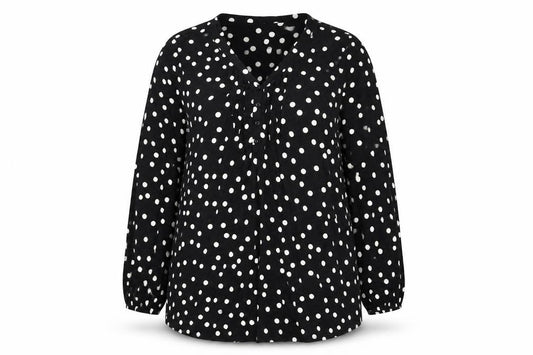 Live Unlimited London Womens Black Polka Dot Polyester Basic T-Shirt Size 16 V-Neck