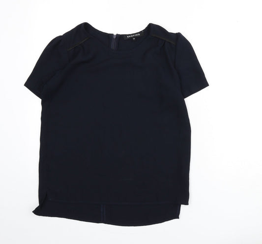 Briefing Womens Blue Polyester Basic Blouse Size 8 Boat Neck