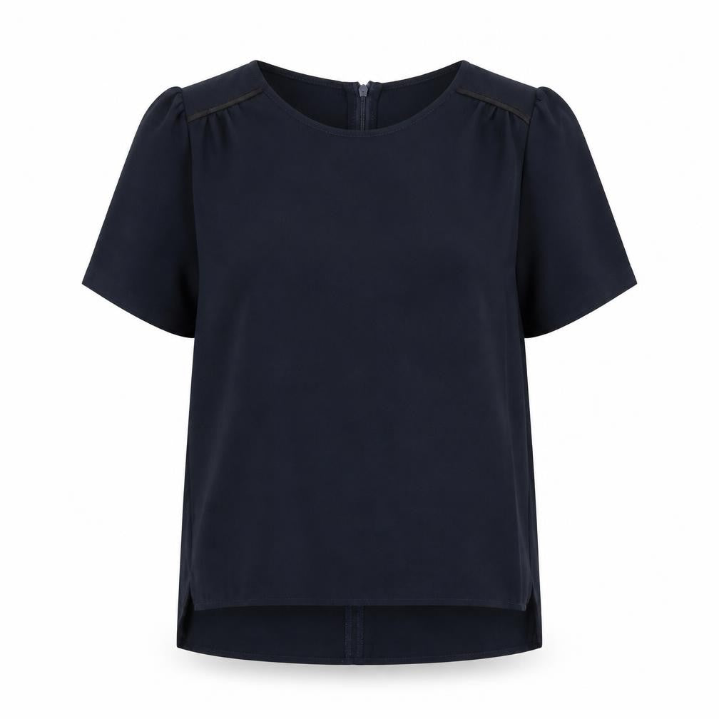 Briefing Womens Blue Polyester Basic Blouse Size 8 Boat Neck